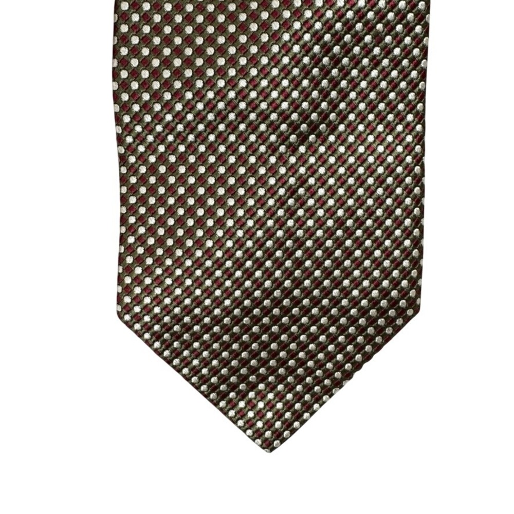 Echo Mens Silk Tie Geometric Micro Pattern Olive Green Burgundy Red USA Made